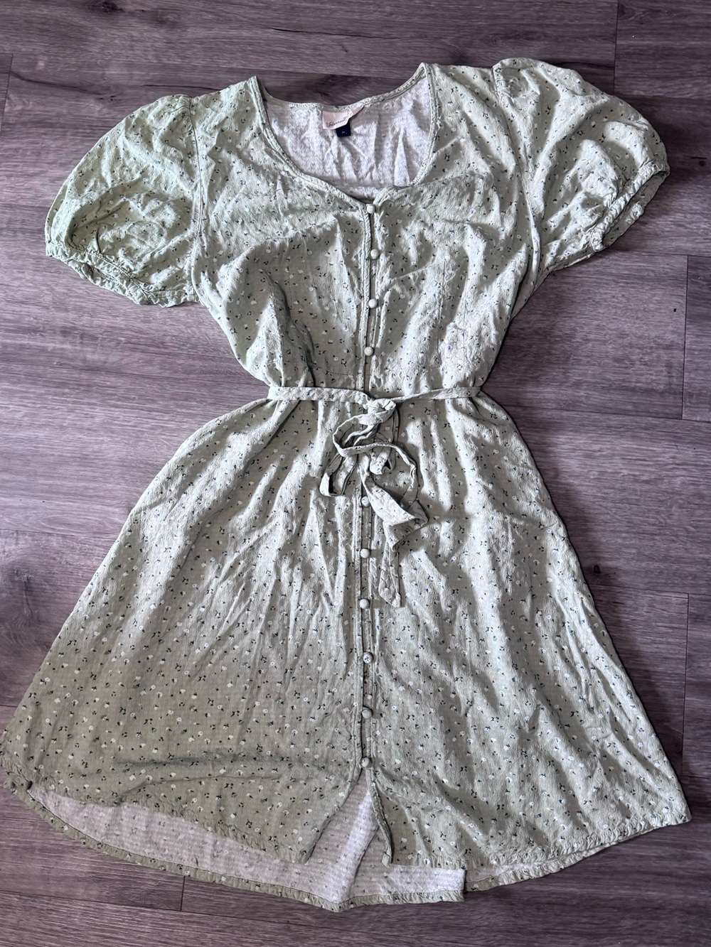 Universal Thread Sage Green Button-Front Mini Dress with Tie Waist